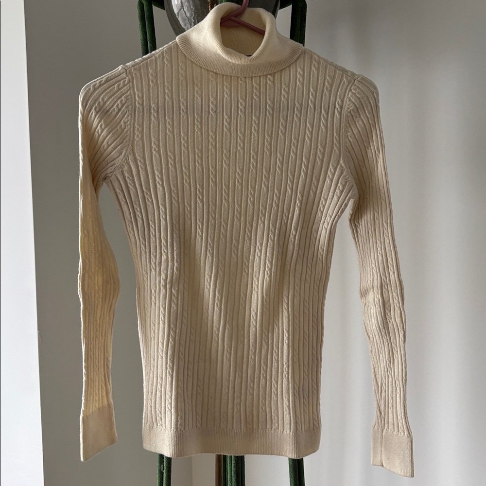 Talbots Ivory Ribbed Turtleneck Sweater